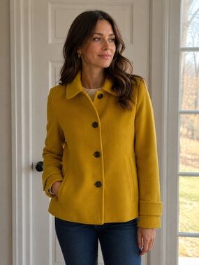 Lands' End Yellow Pea Coat EUC Size 10P